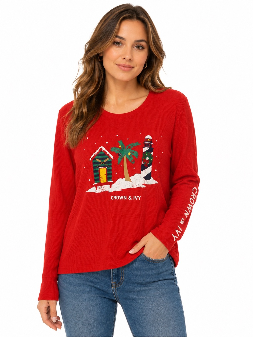 Crown & Ivy Red Holiday Graphic Long-Sleeve Top - 0852